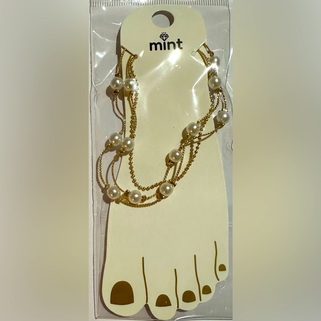 Mint Gold And White Pearl Anklet 12$